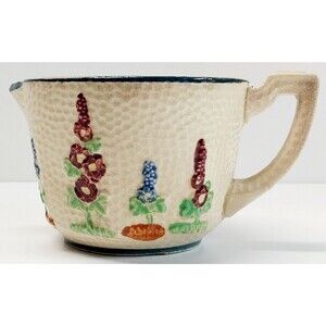 VTG Japanese Creamer Dimpled Mid Century Farmhouse Ceramic Floral Garden Crazing